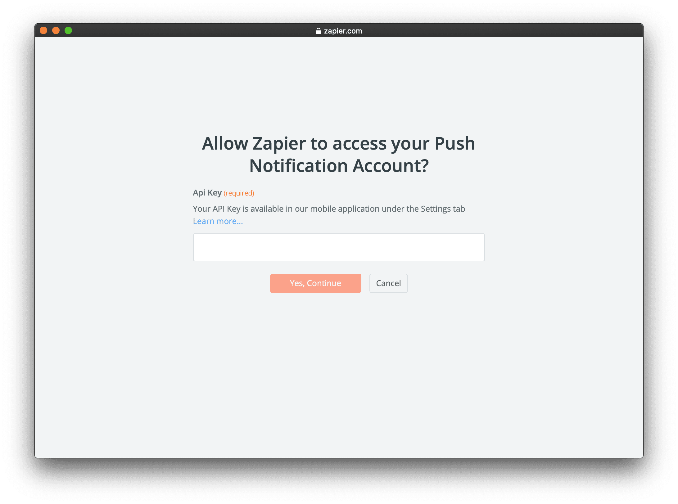 Enter your Push API key in Zapier