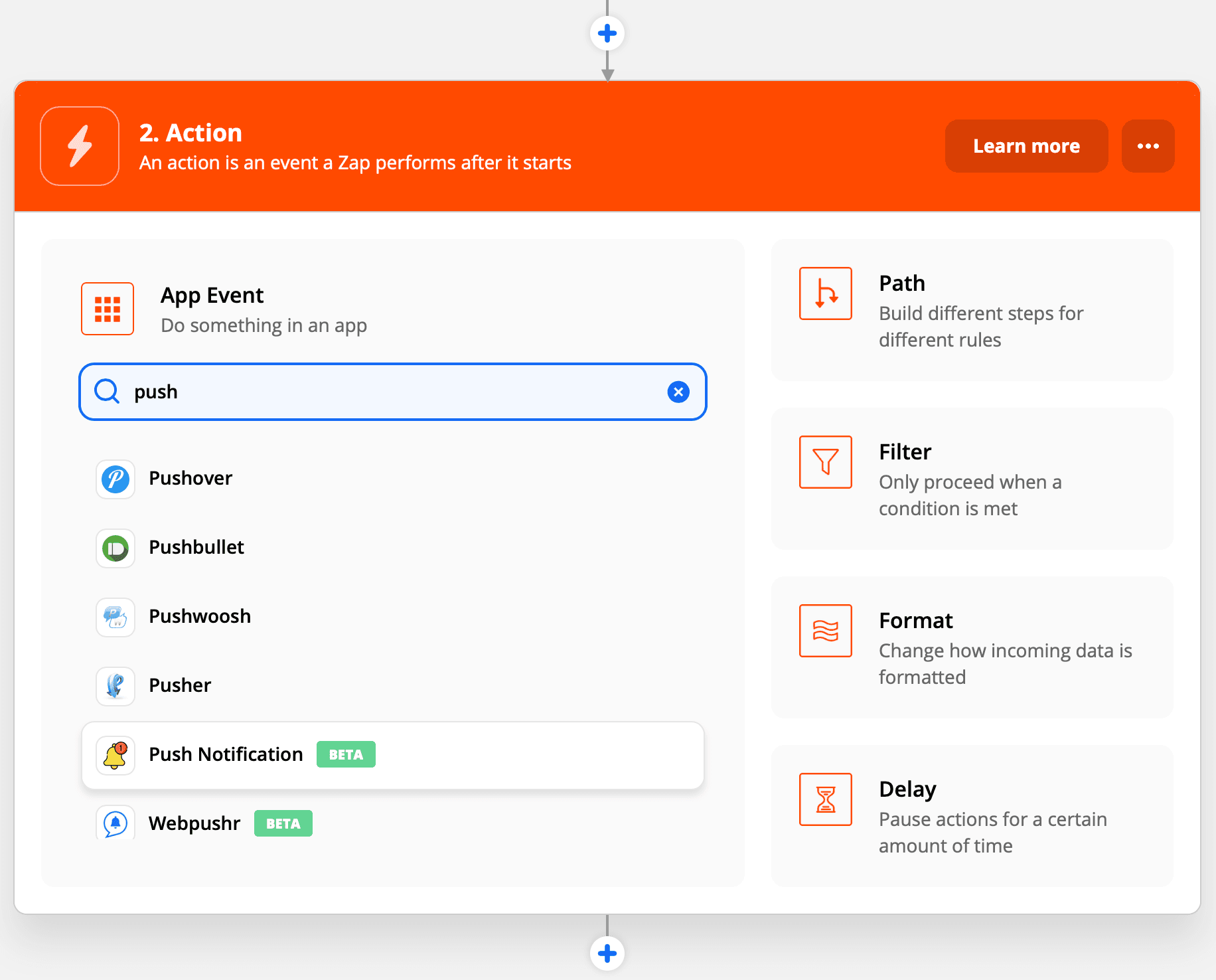 Select Push Notification as a Zap action